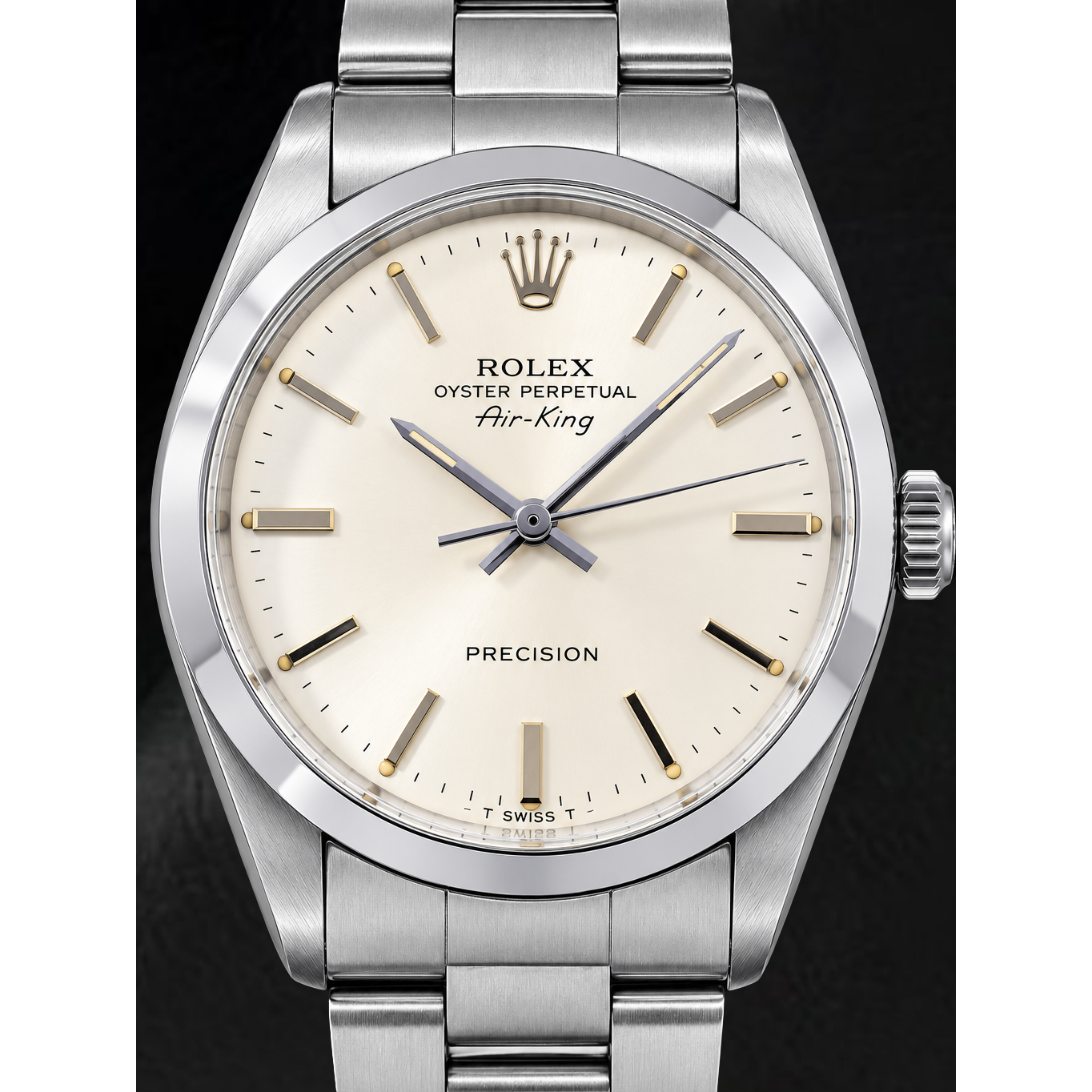 Rolex Air-King 5500 34 mm Montre en Acier Inoxydable Cadran Argenté à Index Bâtons