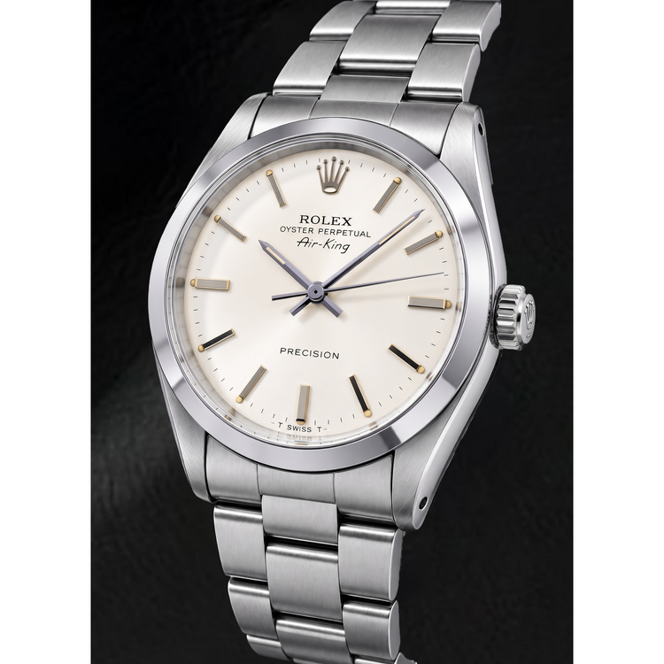Rolex Air-King 5500 34 mm Montre en Acier Inoxydable Cadran Argenté à Index Bâtons