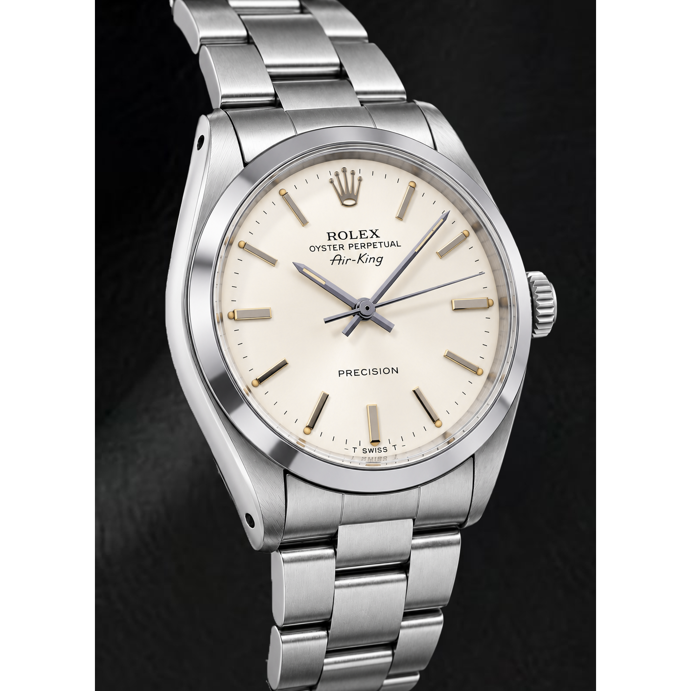 Rolex Air-King 5500 34 mm Montre en Acier Inoxydable Cadran Argenté à Index Bâtons