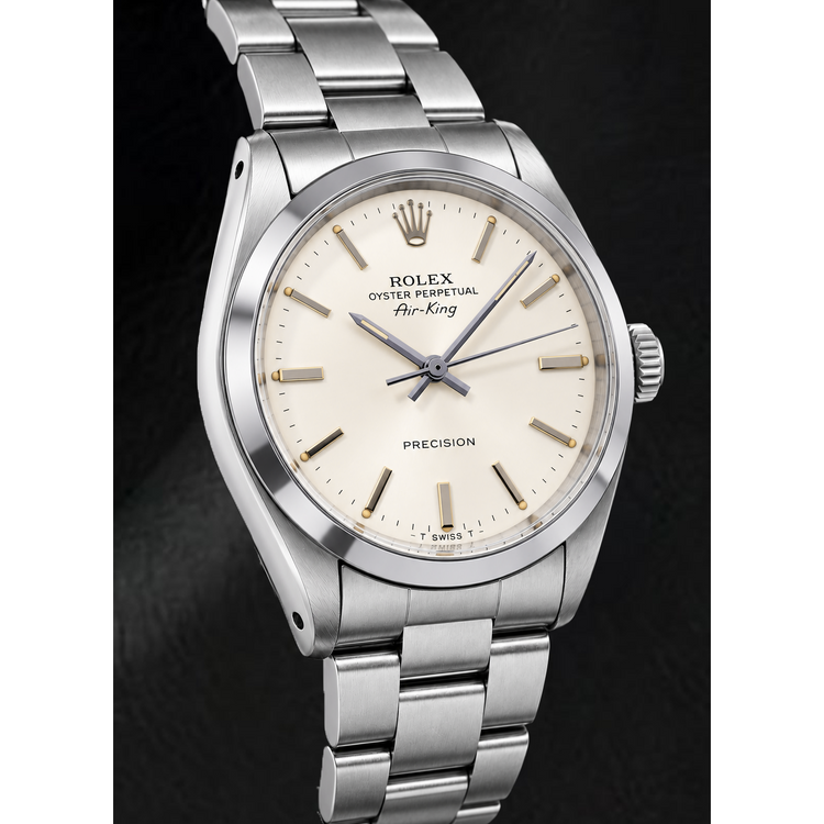 Rolex Air-King 5500 34 mm Montre en Acier Inoxydable Cadran Argenté à Index Bâtons