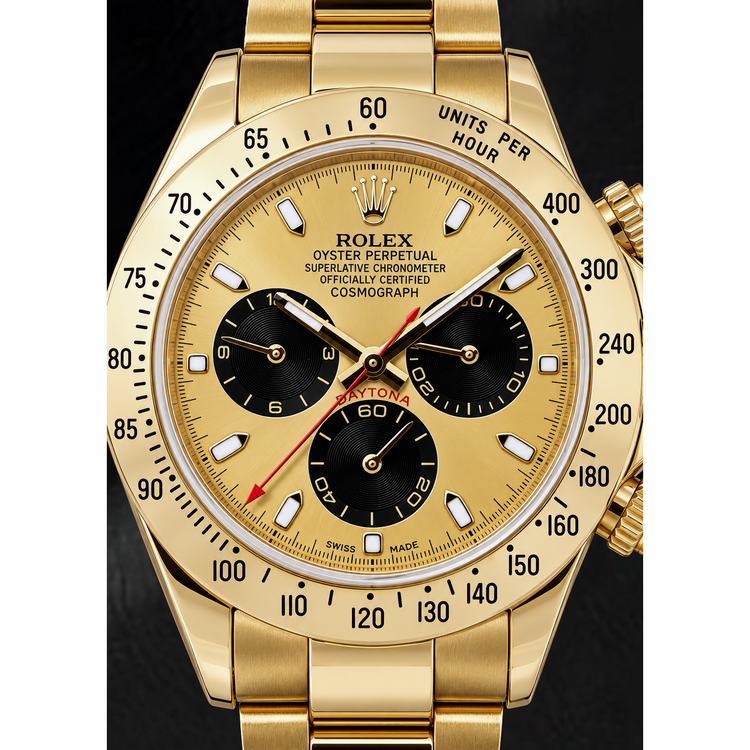 Rolex Cosmograph Daytona 116528 40 mm Montre en Or Jaune Cadran Champagne Luminescent