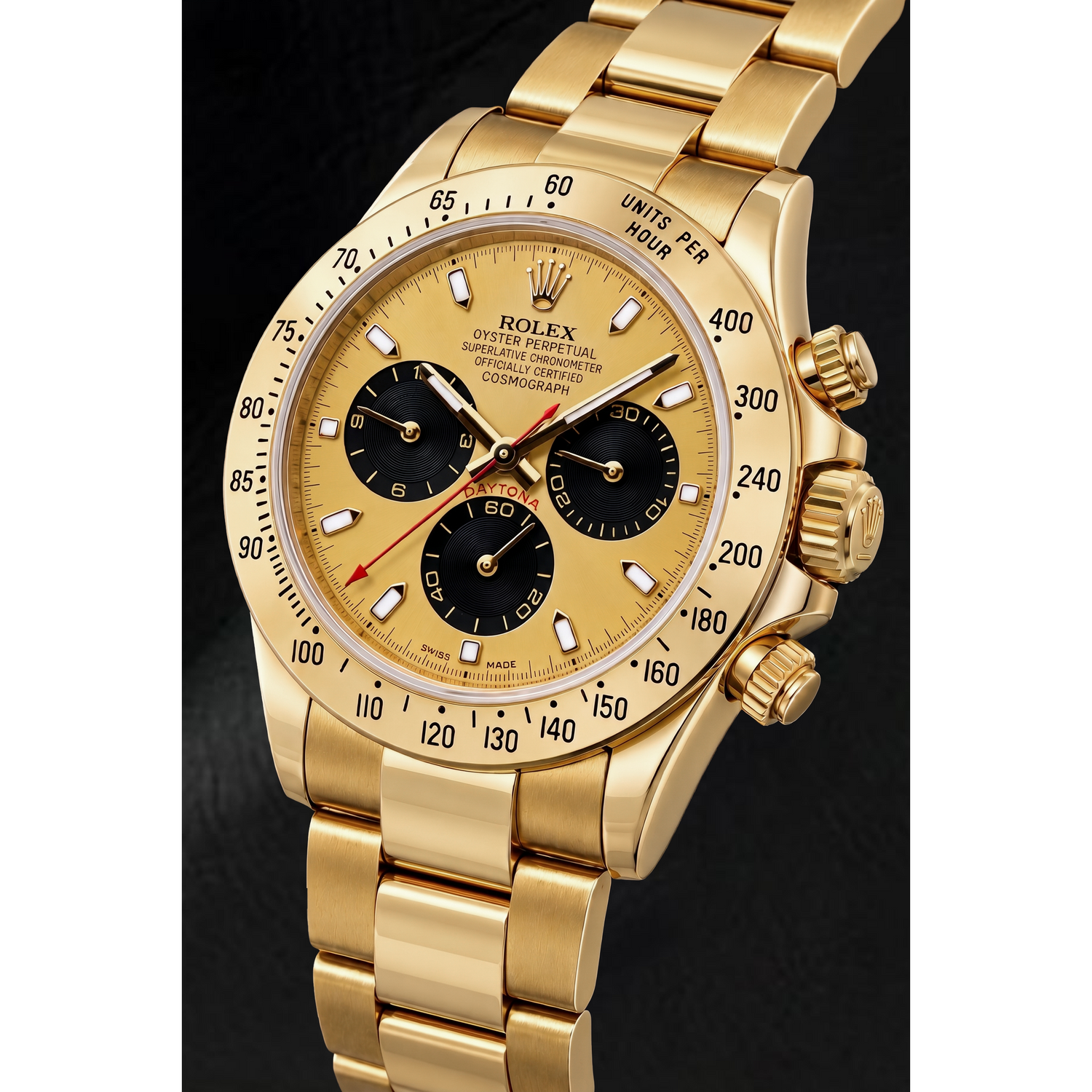 Rolex Cosmograph Daytona 116528 40 mm Montre en Or Jaune Cadran Champagne Luminescent