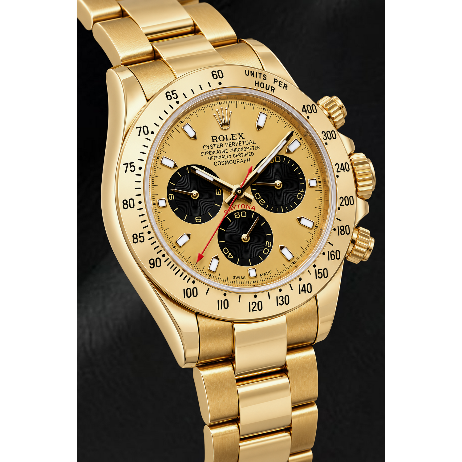Rolex Cosmograph Daytona 116528 40 mm Montre en Or Jaune Cadran Champagne Luminescent
