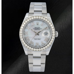 Rolex Datejust 116300 41 mm Montre en Acier Inoxydable avec Cadran Diamants en Nacre Blanche et Chiffres Romains