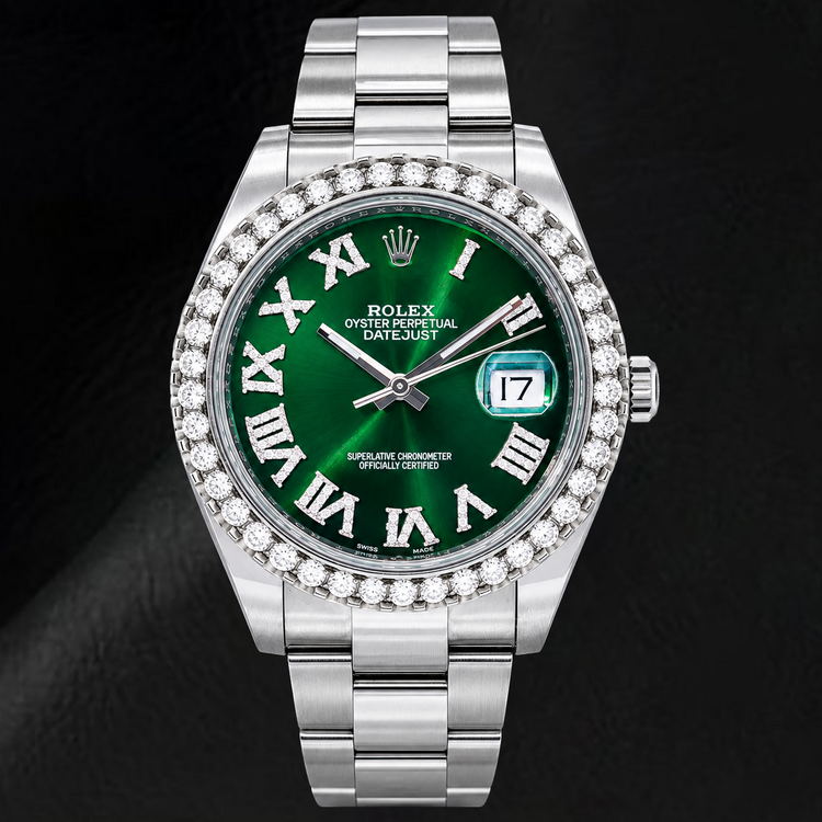 Rolex Datejust 126300 41 mm Montre en Acier Inoxydable Cadran Diamants Vert à Chiffres Romains