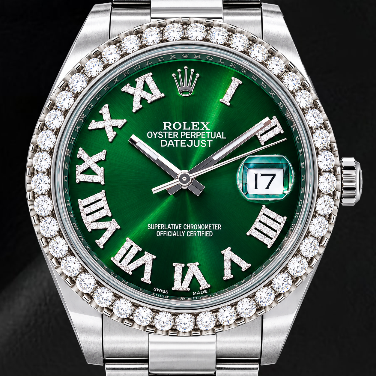 Rolex Datejust 126300 41 mm Montre en Acier Inoxydable Cadran Diamants Vert à Chiffres Romains