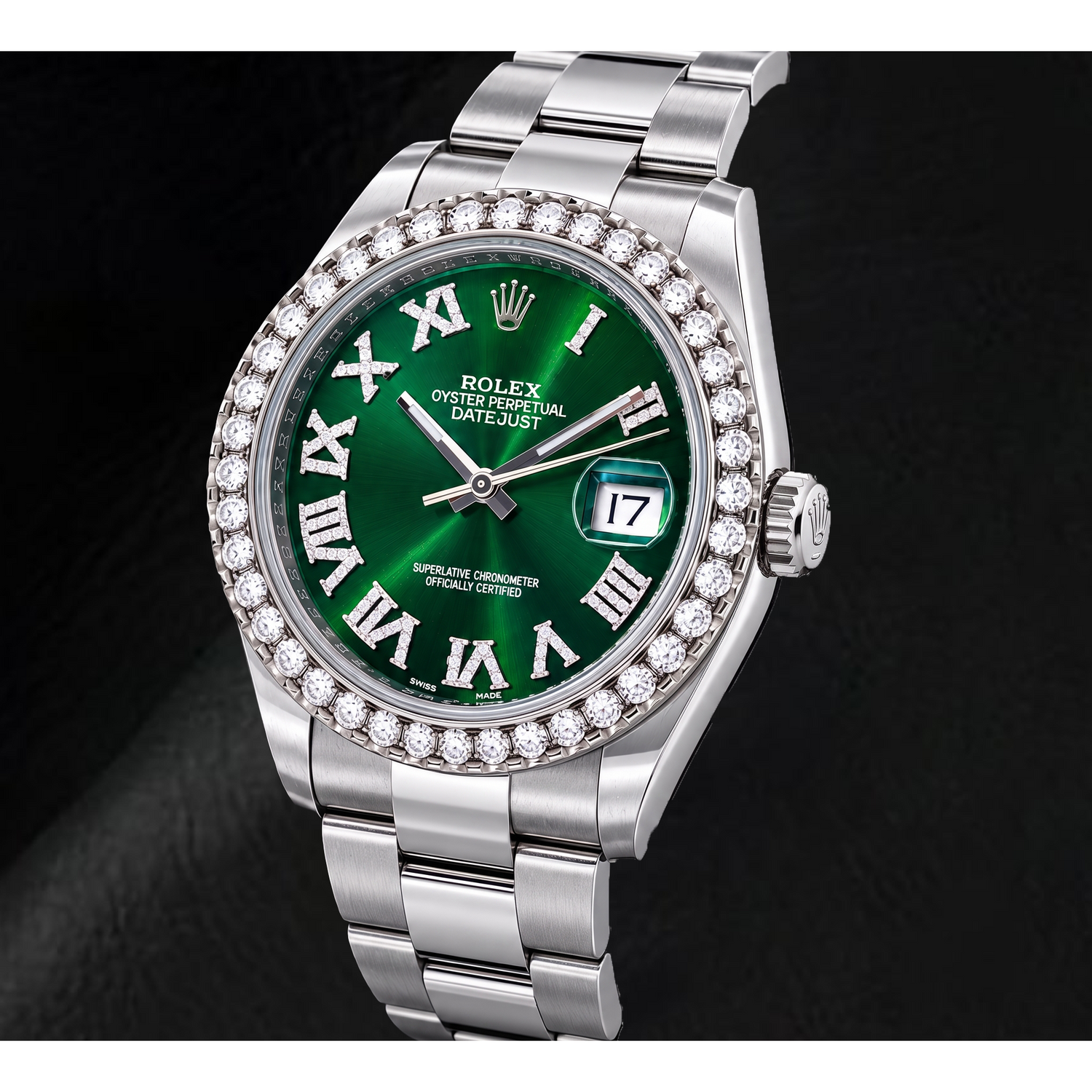 Rolex Datejust 126300 41 mm Montre en Acier Inoxydable Cadran Diamants Vert à Chiffres Romains