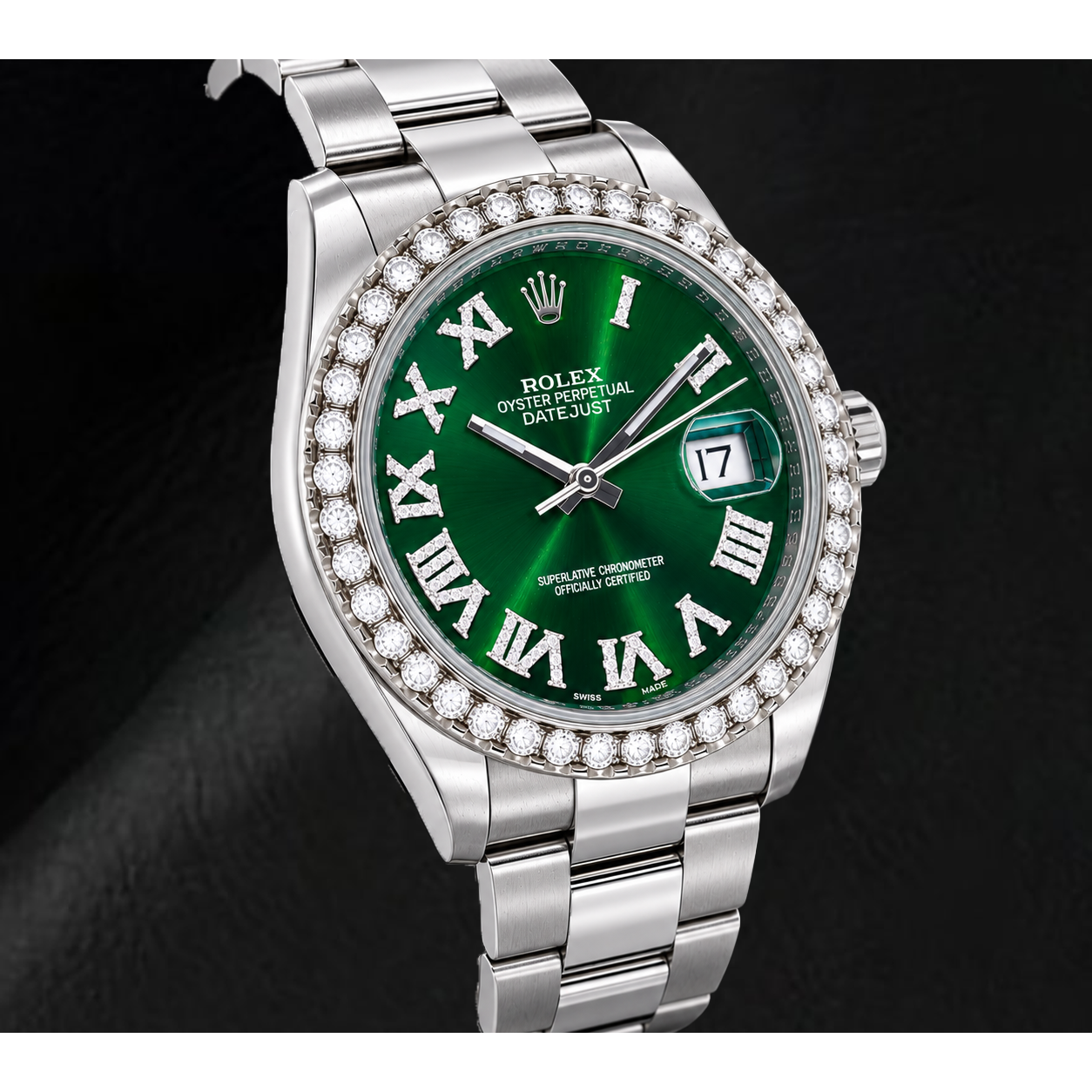 Rolex Datejust 126300 41 mm Montre en Acier Inoxydable Cadran Diamants Vert à Chiffres Romains
