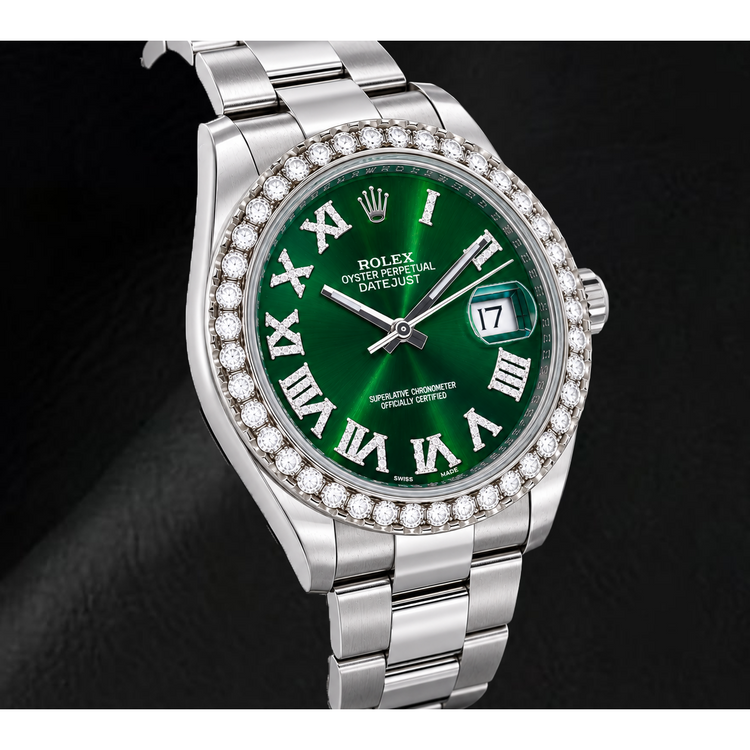 Rolex Datejust 126300 41 mm Montre en Acier Inoxydable Cadran Diamants Vert à Chiffres Romains