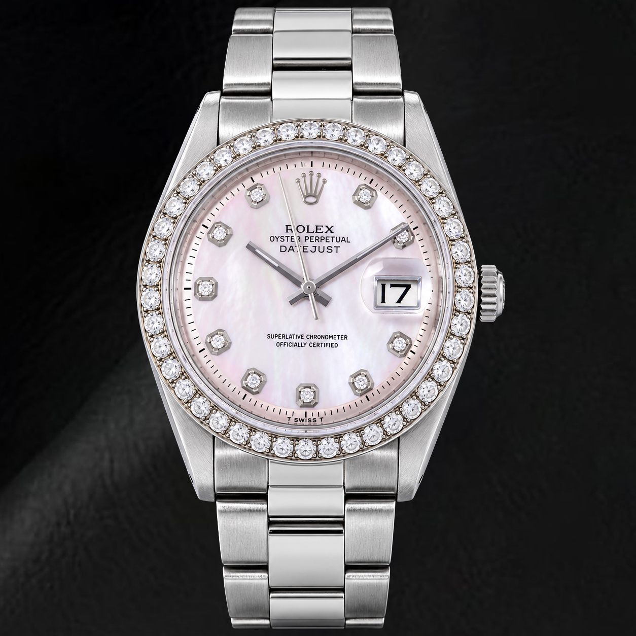 Rolex Datejust 1601 36 mm Montre en Acier Inoxydable Cadran Diamants en Nacre Rose