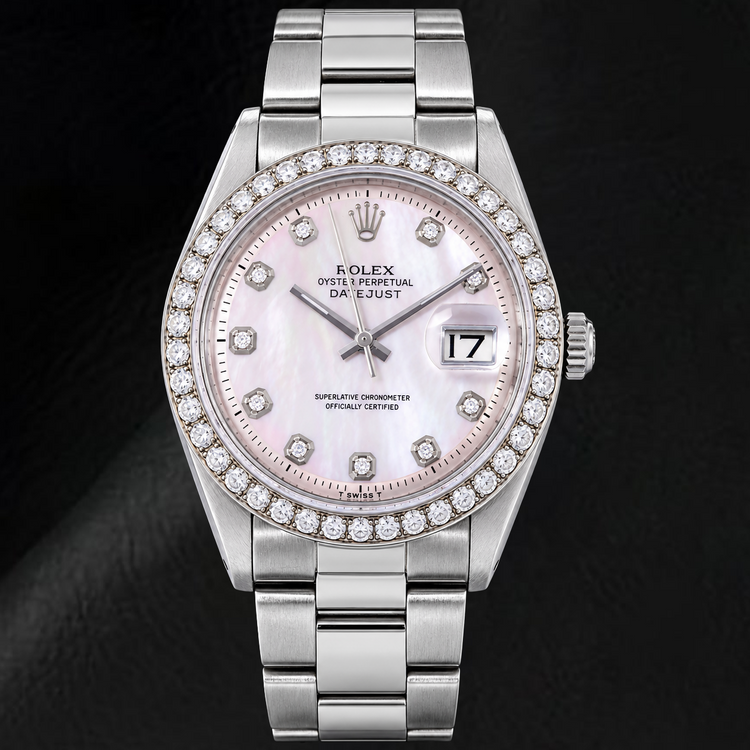 Rolex Datejust 1601 36 mm Montre en Acier Inoxydable Cadran Diamants en Nacre Rose