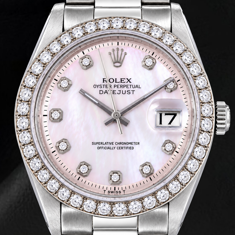 Rolex Datejust 1601 36 mm Montre en Acier Inoxydable Cadran Diamants en Nacre Rose