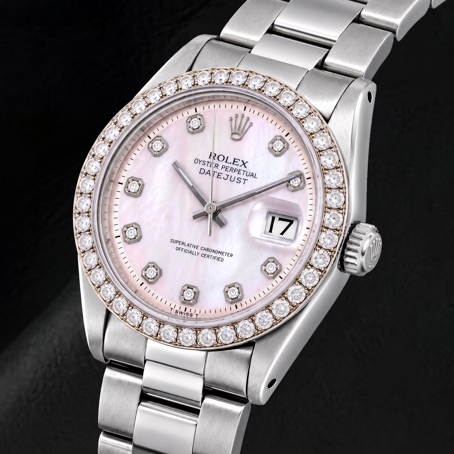 Rolex Datejust 1601 36 mm Montre en Acier Inoxydable Cadran Diamants en Nacre Rose