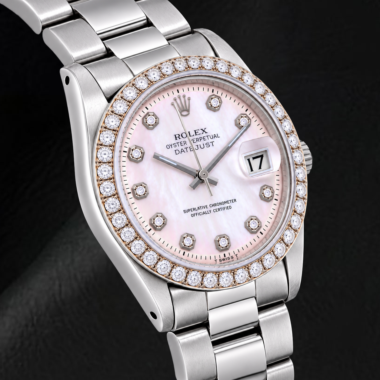 Rolex Datejust 1601 36 mm Montre en Acier Inoxydable Cadran Diamants en Nacre Rose