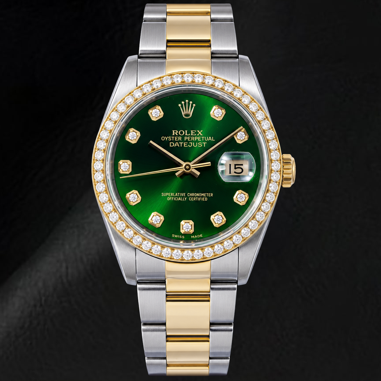 Rolex Datejust 16203 36 mm Montre Bicolore Cadran Diamants Vert