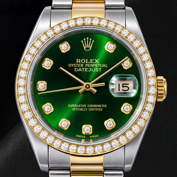 Rolex Datejust 16203 36 mm Montre Bicolore Cadran Diamants Vert