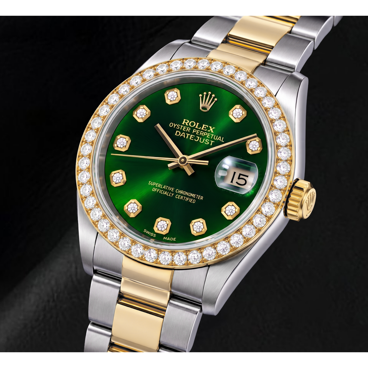 Rolex Datejust 16203 36 mm Montre Bicolore Cadran Diamants Vert