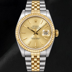 Rolex Datejust 16233 36 mm Montre Bicolore Cadran Champagne à Index Bâtons