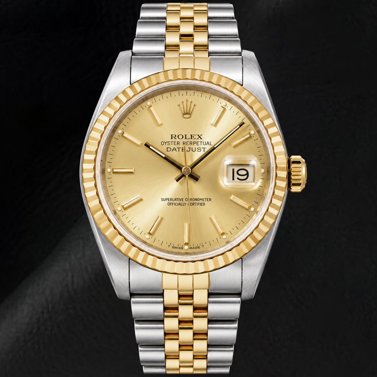 Rolex Datejust 16233 36 mm Montre Bicolore Cadran Champagne à Index Bâtons