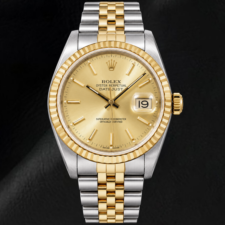 Rolex Datejust 16233 36 mm Montre Bicolore Cadran Champagne à Index Bâtons