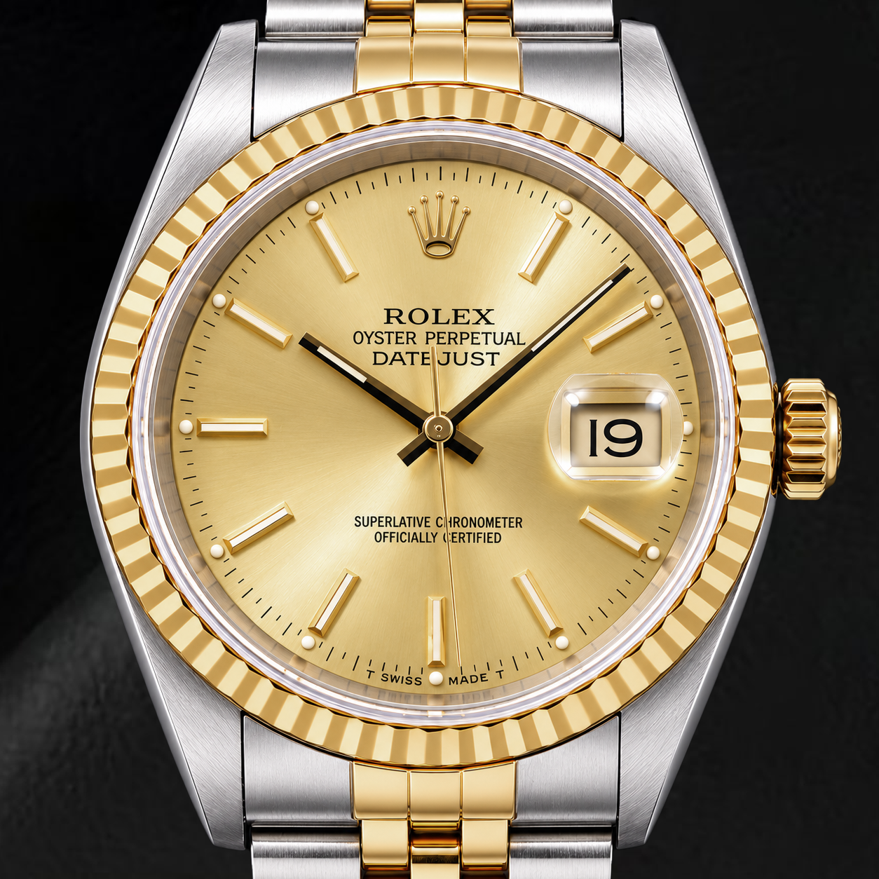 Rolex Datejust 16233 36 mm Montre Bicolore Cadran Champagne à Index Bâtons