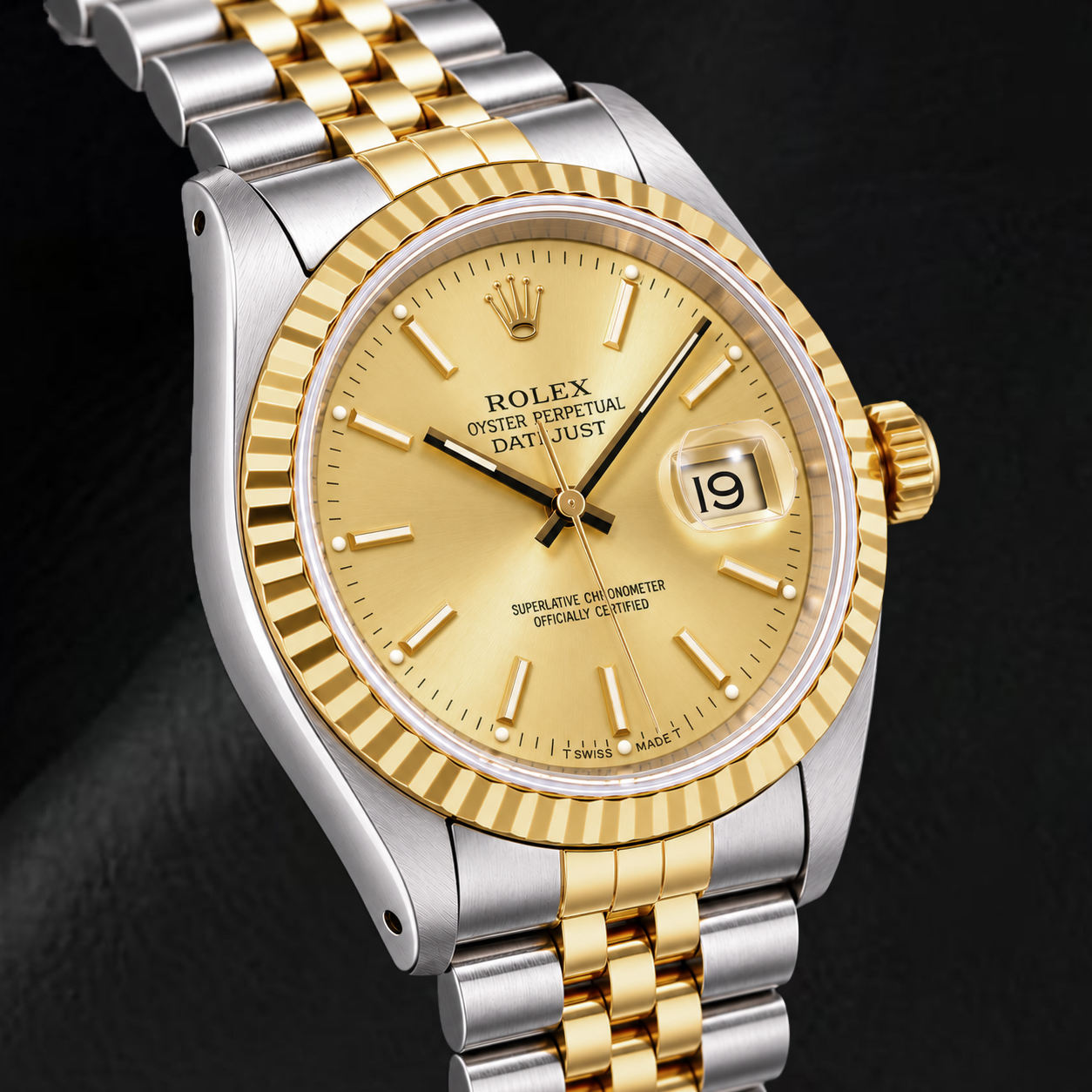 Rolex Datejust 16233 36 mm Montre Bicolore Cadran Champagne à Index Bâtons