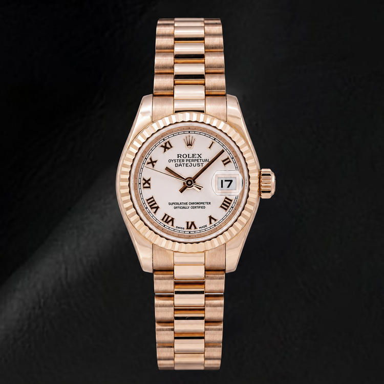 Rolex Datejust 179175 26 mm Montre en Or Rose Cadran Rose à Chiffres Romains