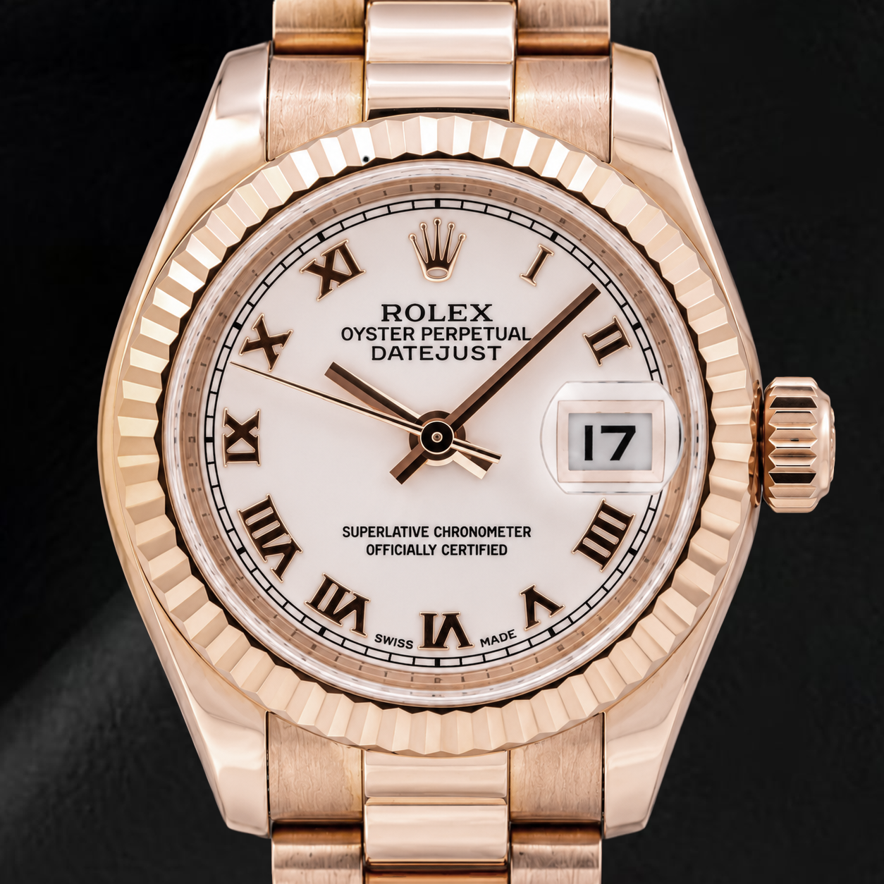 Rolex Datejust 179175 26 mm Montre en Or Rose Cadran Rose à Chiffres Romains