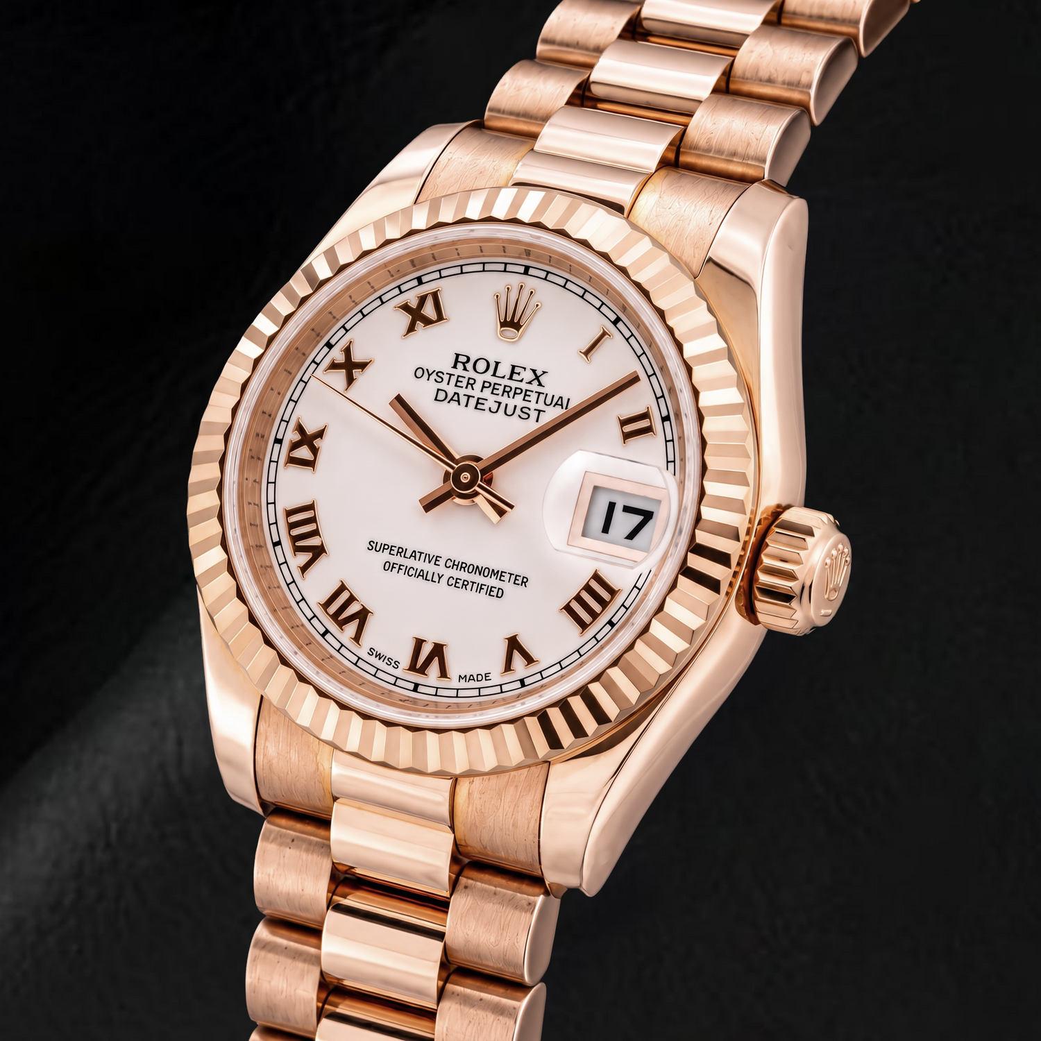Rolex Datejust 179175 26 mm Montre en Or Rose Cadran Rose à Chiffres Romains