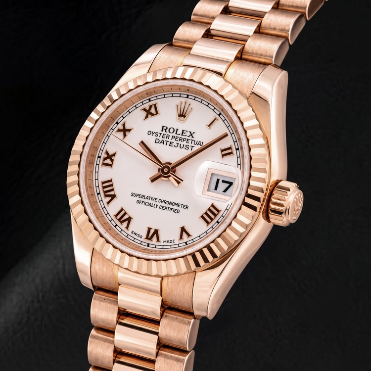 Rolex Datejust 179175 26 mm Montre en Or Rose Cadran Rose à Chiffres Romains