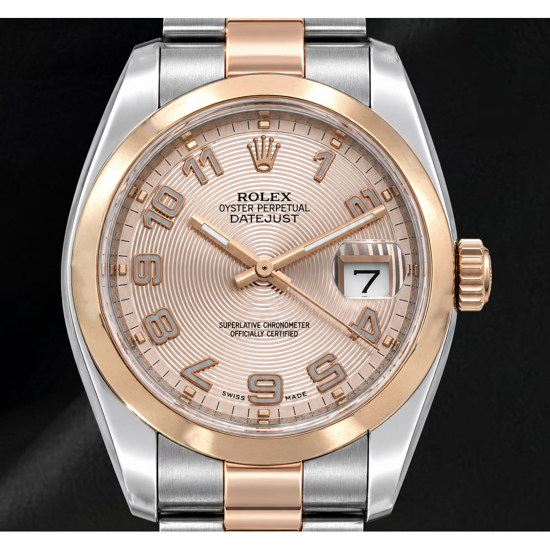 Rolex Datejust 36 mm 116201 Montre Bicolore Cadran Rose Concentrique à Chiffres Arabes