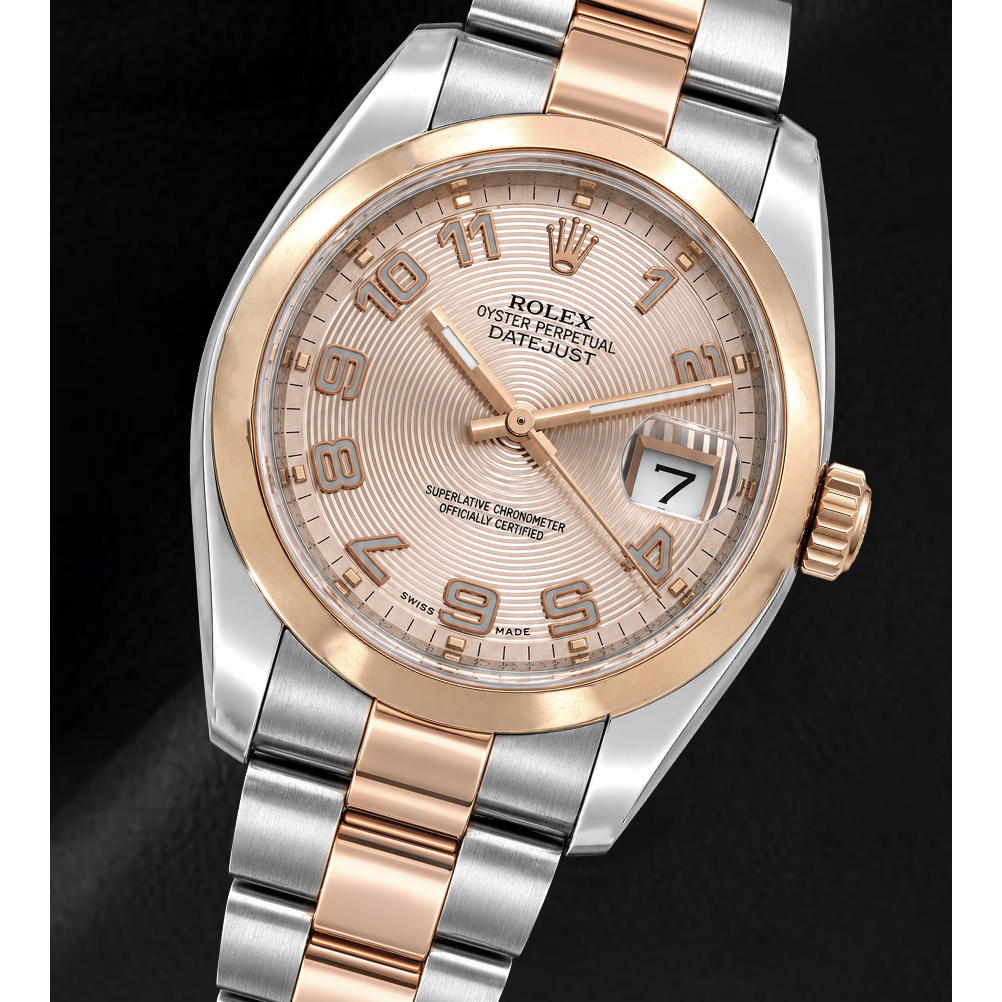 Rolex Datejust 36 mm 116201 Montre Bicolore Cadran Rose Concentrique à Chiffres Arabes