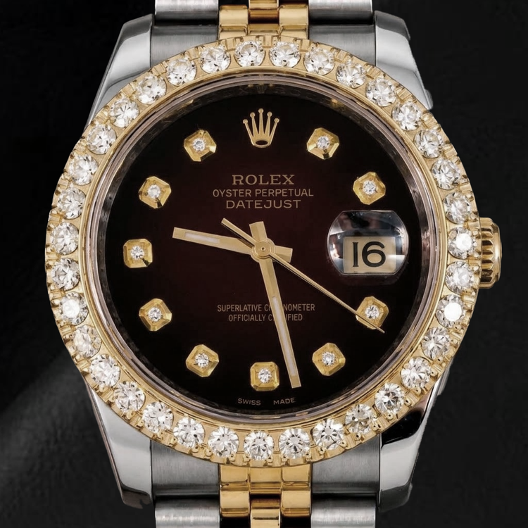 Rolex Datejust 36 mm 116233 Montre Bicolore Cadran Diamants Rouge Lunette Diamants