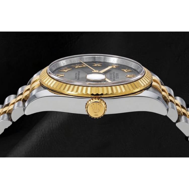 Rolex Datejust 36 mm 116233 Montre Cadran Gris à Chiffres Romains Lunette Cannelée Bicolore Bracelet Jubilé