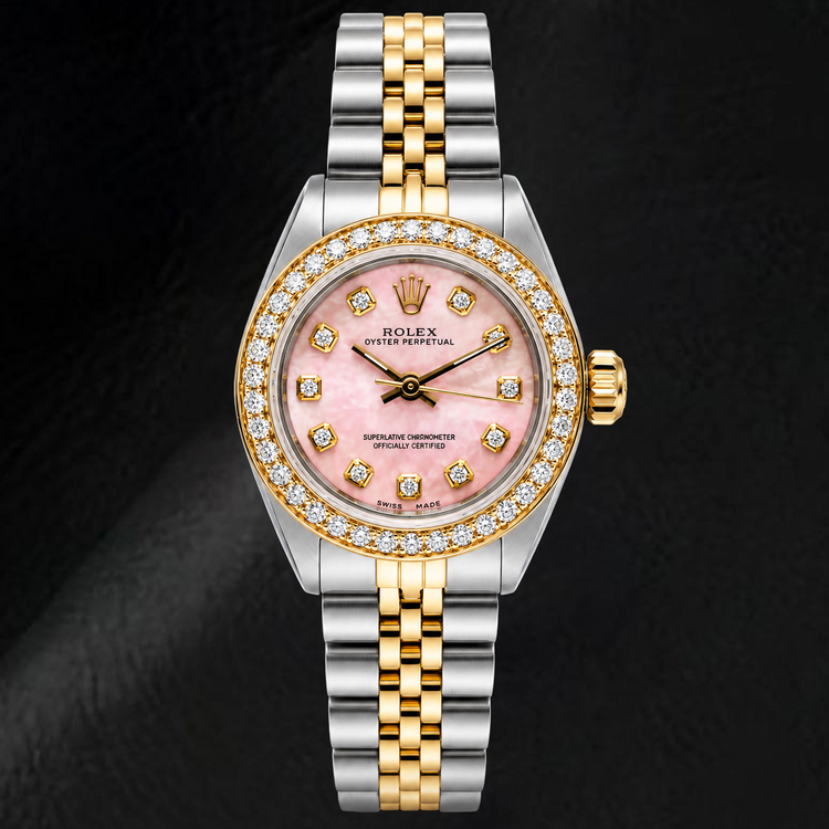 Rolex Oyster Perpetual 67193 26 mm Cadran Diamants Rose Bicolore Bracelet Jubilé