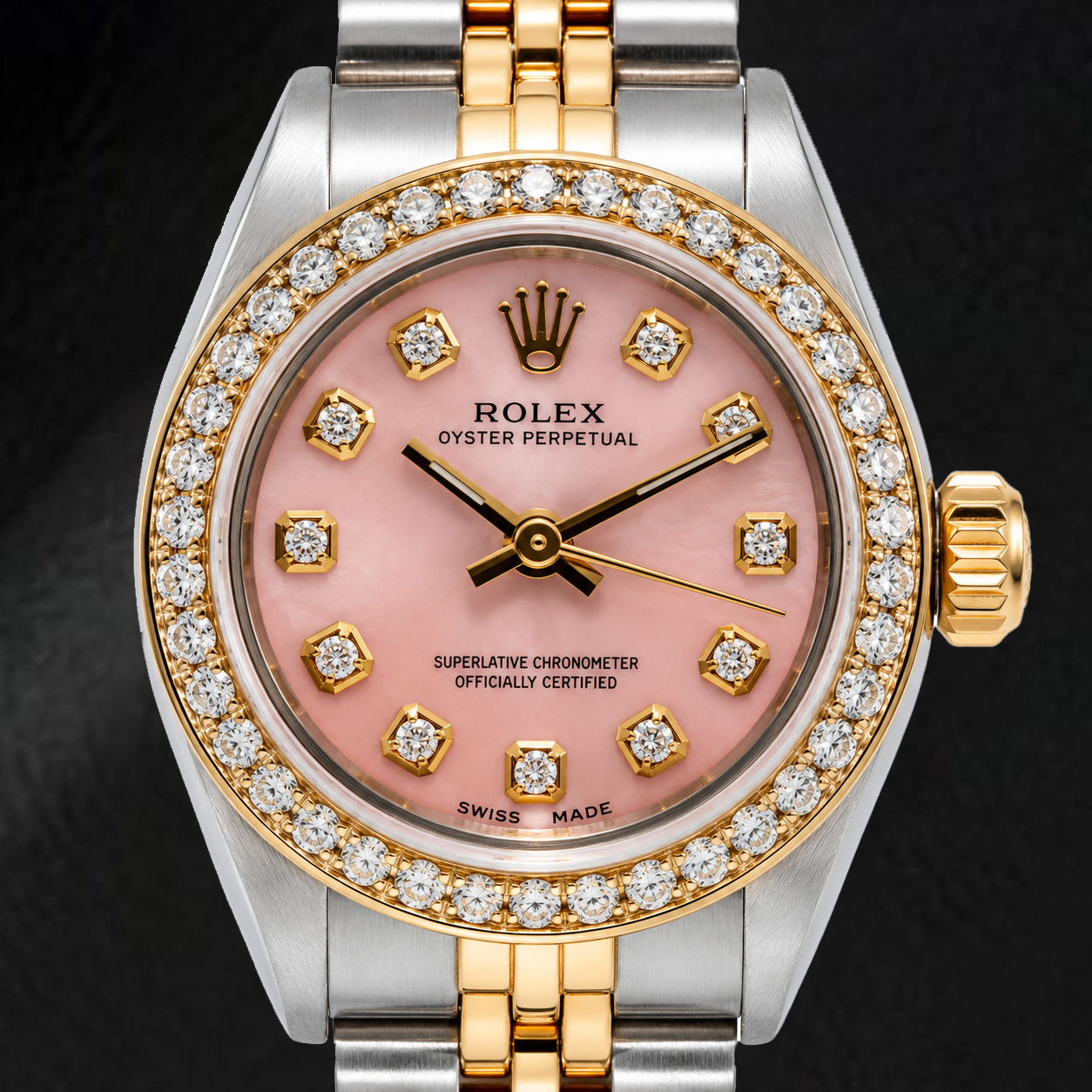 Rolex Oyster Perpetual 67193 26 mm Cadran Diamants Rose Bicolore Bracelet Jubilé
