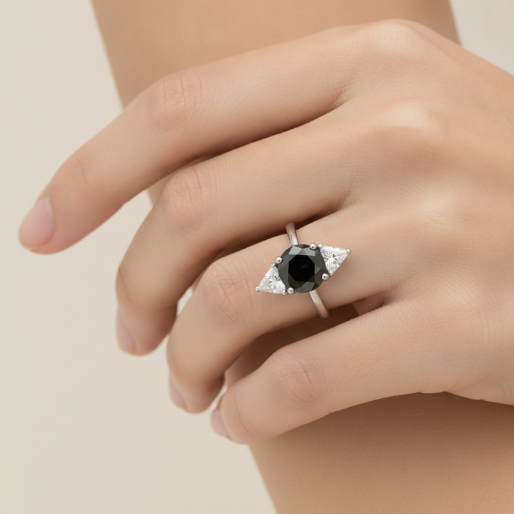 Soldes du Vendredi Noir Bague de Fiançailles Diamant Rond Véritable 3,6 Carats Trois Pierres Trilliant en Or Blanc 14 Carats