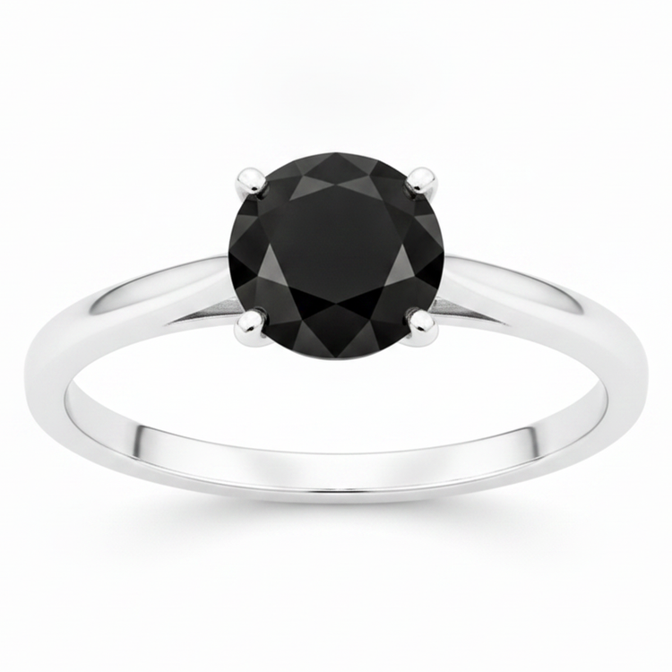 Bague solitaire cathédrale ronde en diamant noir véritable 3,5 carats en Or Blanc 14 carats New York