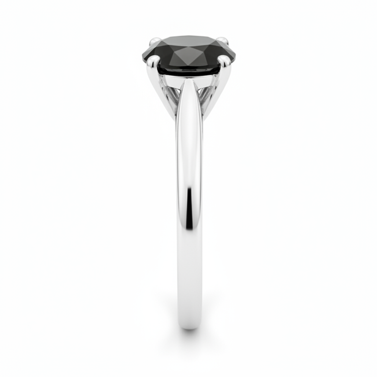 Bague solitaire cathédrale ronde en diamant noir véritable 3,5 carats en Or Blanc 14 carats New York