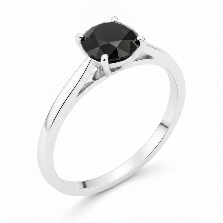 Bague solitaire cathédrale ronde en diamant noir véritable 3,5 carats en Or Blanc 14 carats New York
