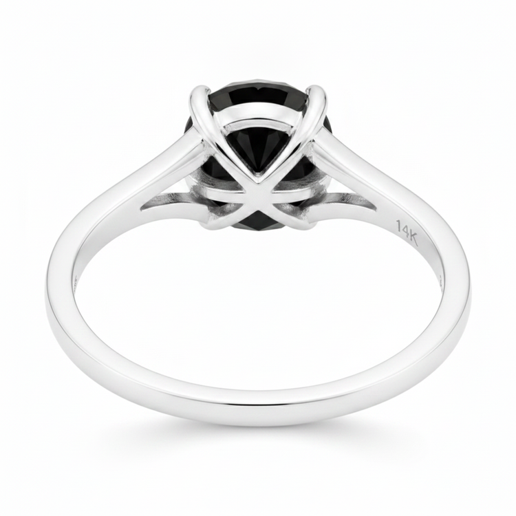Bague solitaire cathédrale ronde en diamant noir véritable 3,5 carats en Or Blanc 14 carats New York