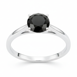 Bague solitaire cathédrale ronde en diamant noir véritable 3,5 carats en Or Blanc 14 carats New York