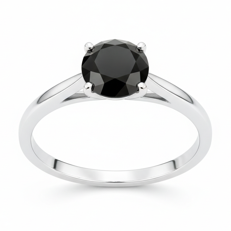 Bague solitaire cathédrale ronde en diamant noir véritable 3,5 carats en Or Blanc 14 carats New York