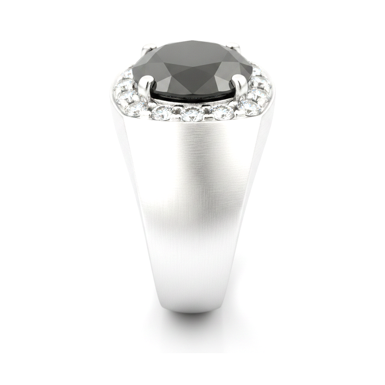 Alliance en diamant noir rond naturel de 6,75 carats avec Halo en Or Blanc 14 carats