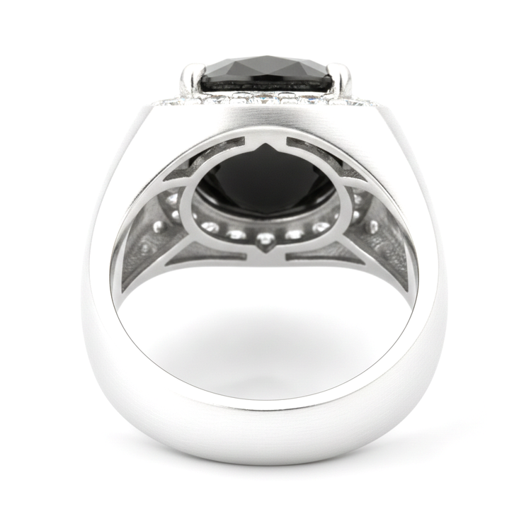 Alliance en diamant noir rond naturel de 6,75 carats avec Halo en Or Blanc 14 carats