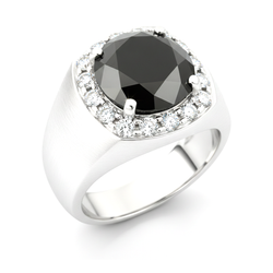 Alliance en diamant noir rond naturel de 6,75 carats avec Halo en Or Blanc 14 carats