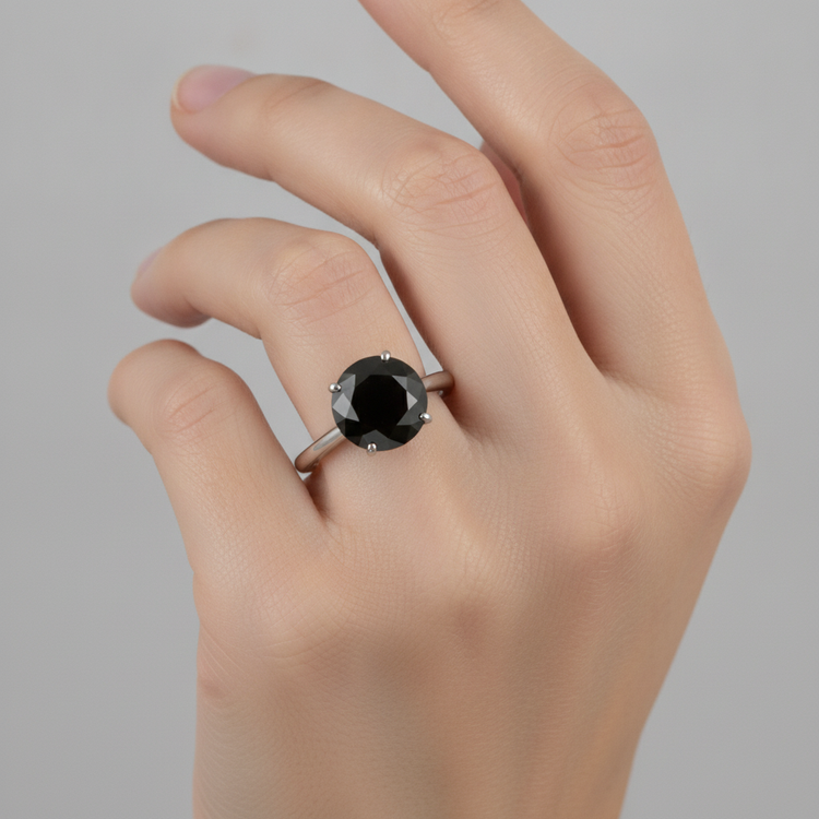 Bague de mariage solitaire rond en diamant noir véritable 5 carats en Or Blanc 14 carats