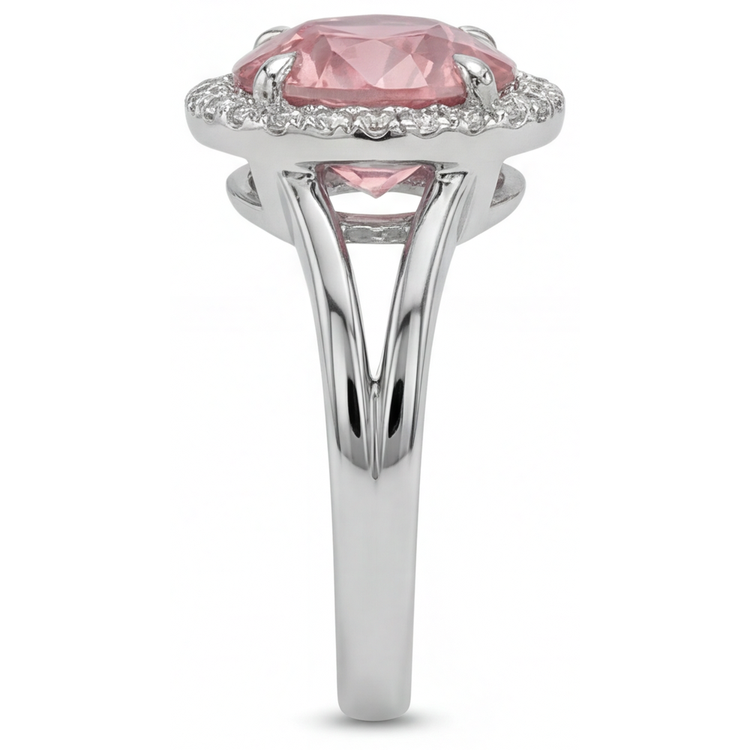Bague Saphir Padparadscha de laboratoire rond 4,3 carats avec Halo en Or Blanc 14 carats