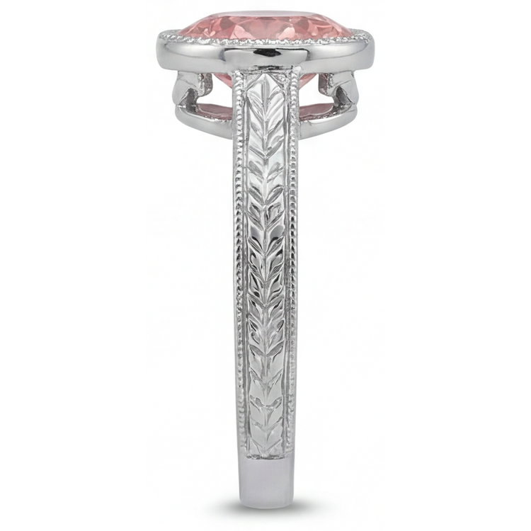 Bague Solitaire Saphir Padparadscha Rond de laboratoire 4 Carats Serti Lunette Or Blanc 14 carats