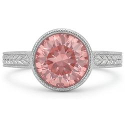 Bague Solitaire Saphir Padparadscha Rond de laboratoire 4 Carats Serti Lunette Or Blanc 14 carats